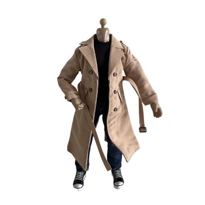 1/12 Action Figure Clothes,Long Trench Coat for 6" Action Figures,1:12 Scale Miniature Coat-only Clothing (Khaki)