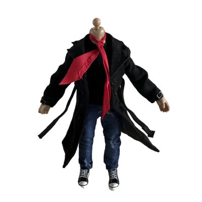 1/12 Action Figure Clothes,Long Trench Coat for 6" Action Figures,1:12 Scale Miniature Coat-only Clothing (Style 1-Black Coat with 1 scarve)