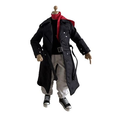 1/12 Action Figure Clothes,Long Trench Coat for 6" Action Figures,1:12 Scale Miniature Coat-only Clothing (Style 2-Black Coat with 2 scarve)