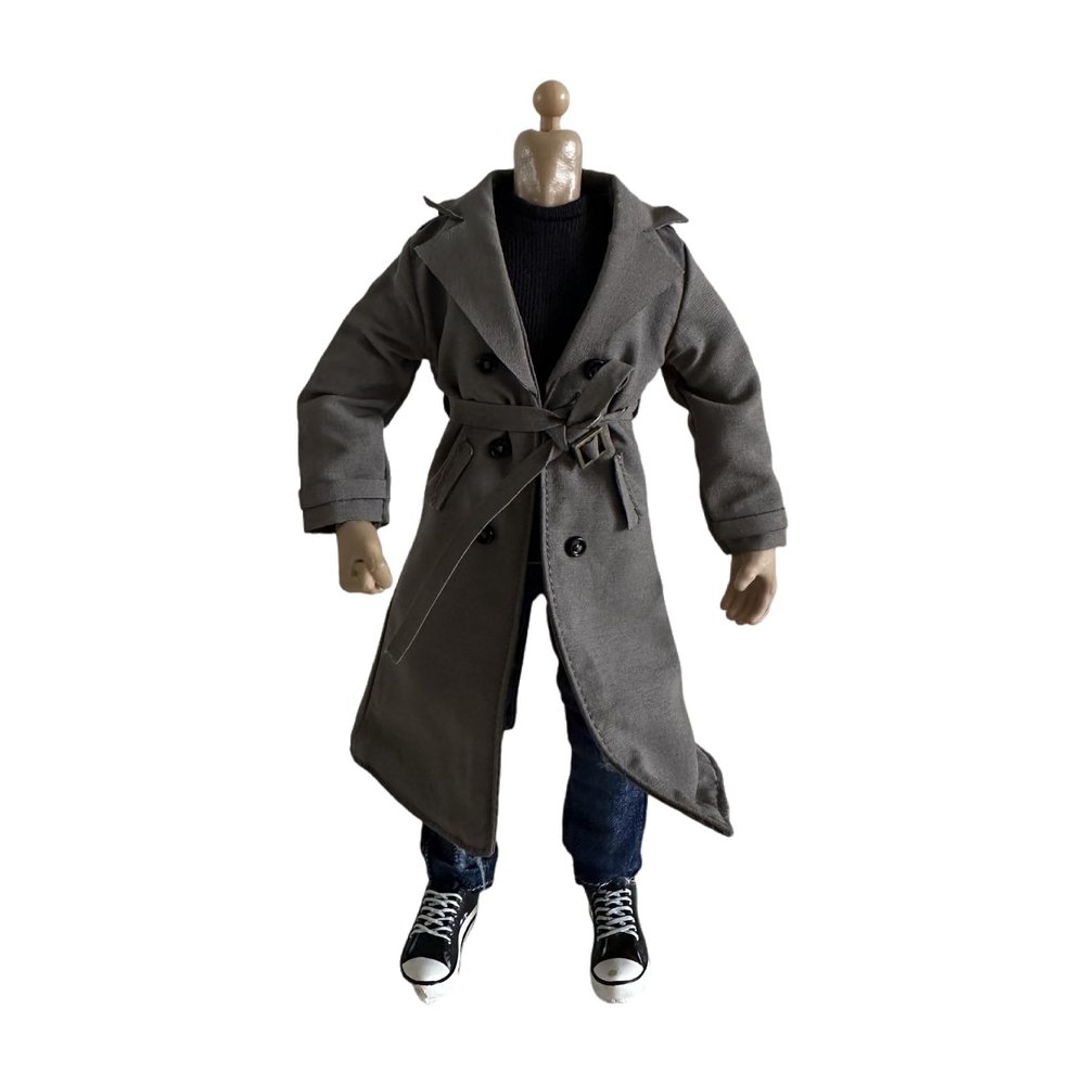 1/12 Action Figure Clothes,Long Trench Coat for 6" Action Figures,1:12 Scale Miniature Coat-only Clothing (Grey)