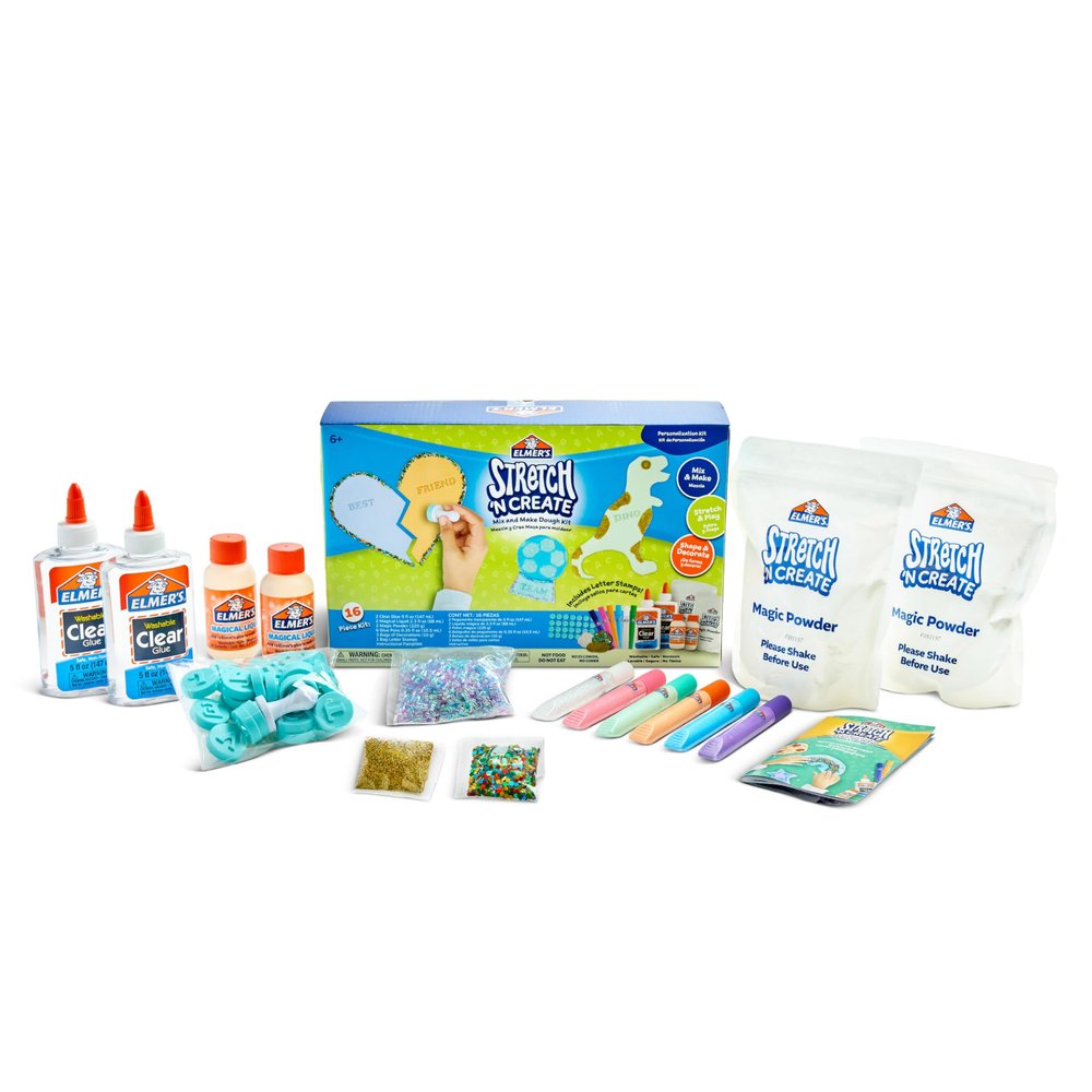 Elmers Stretch 'N Create Dough Kit, 3 Ways to Play, Personalization Kit, 16 Piece Kit - Kids Activity, Creative Fun, Arts & Crafts