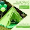 2 Pack Teepee Tent for Kids, Children Play Tents for Girls & Boys Slumber Party, Cotton Linen Playhouse Sleepover Tent with Pompom & Lights view 4