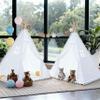 2 Pack Teepee Tent for Kids, Children Play Tents for Girls & Boys Slumber Party, Cotton Canvas Playhouse Sleepover Tent with Pompom & Lights view 1