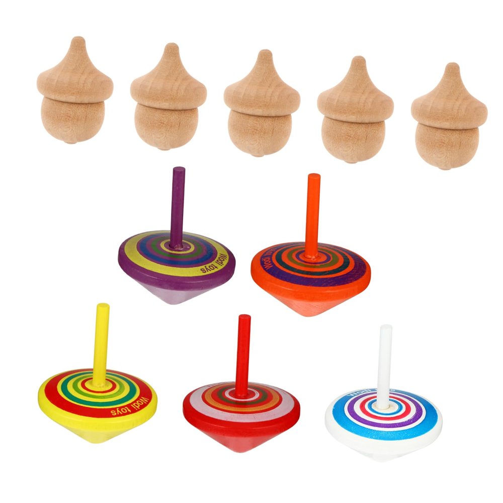 CORHAD 10Pcs Wooden Tops for Fun Pine Shape for Hand Eye Coordination and Visual Stimulation Playtime Activities