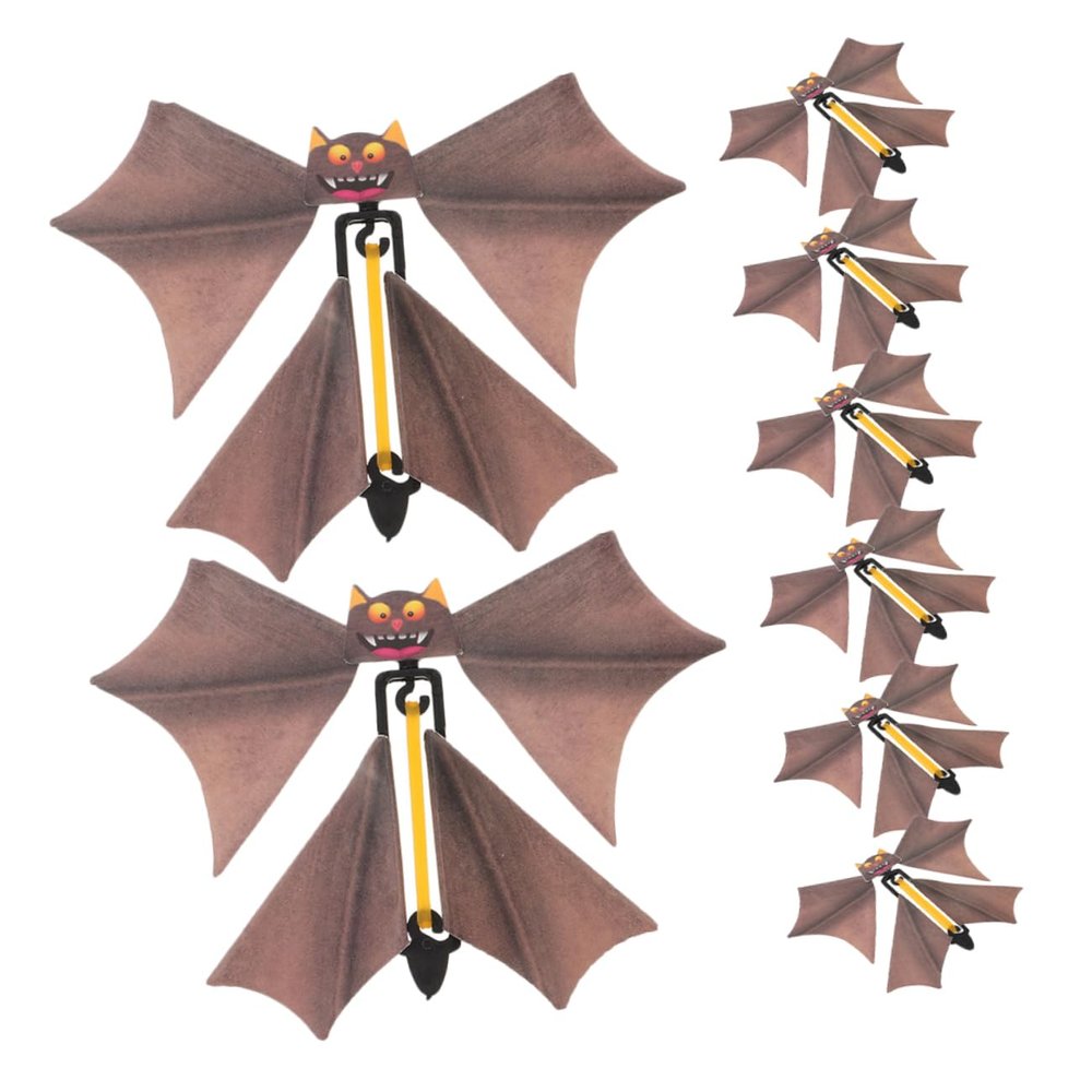 Amosfun 8Pcs Wind Up Flying Bat for Halloween Light Brown Flying Bat Prop for Pranks and Shows for Magicians and Entertainers Add Fun and Surprise to Your