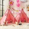 2 Pack Teepee Tent for Kids, Children Play Tents for Girls & Boys Slumber Party, Cotton Canvas Playhouse Sleepover Tent with Pompom & Lights view 1