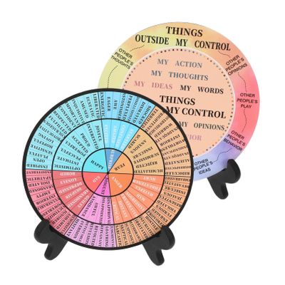Amosfun 2pcs Emotion Wheel Chart Ornaments for Office Decor Desktop Therapy Stand
