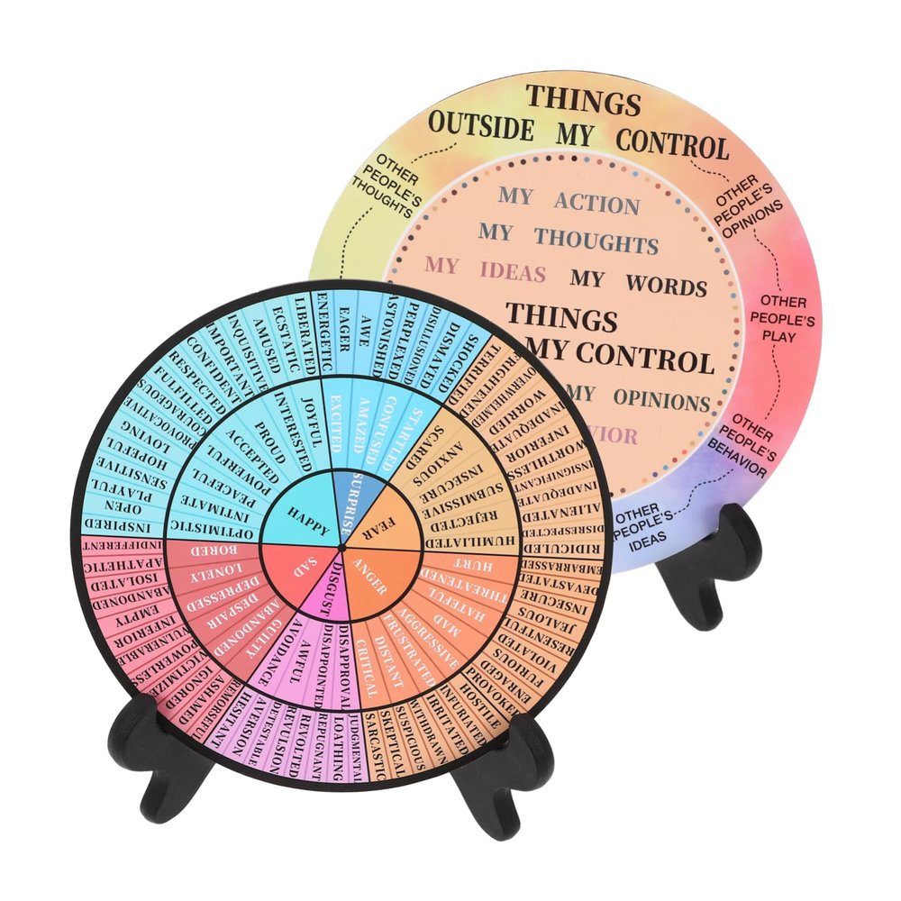 Amosfun 2pcs Emotion Wheel Chart Ornaments for Office Decor Desktop Therapy Stand
