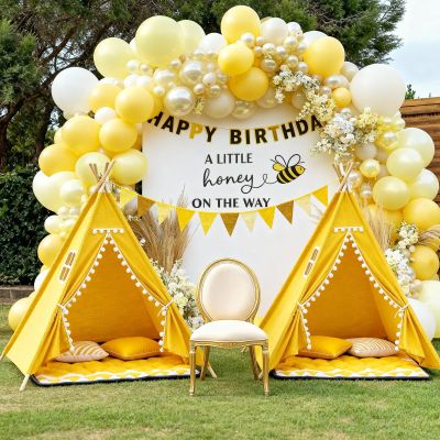 2 Pack Teepee Tent for Kids, Children Play Tents for Girls & Boys Slumber Party, Cotton Linen Playhouse Sleepover Tent with Pompom & Lights