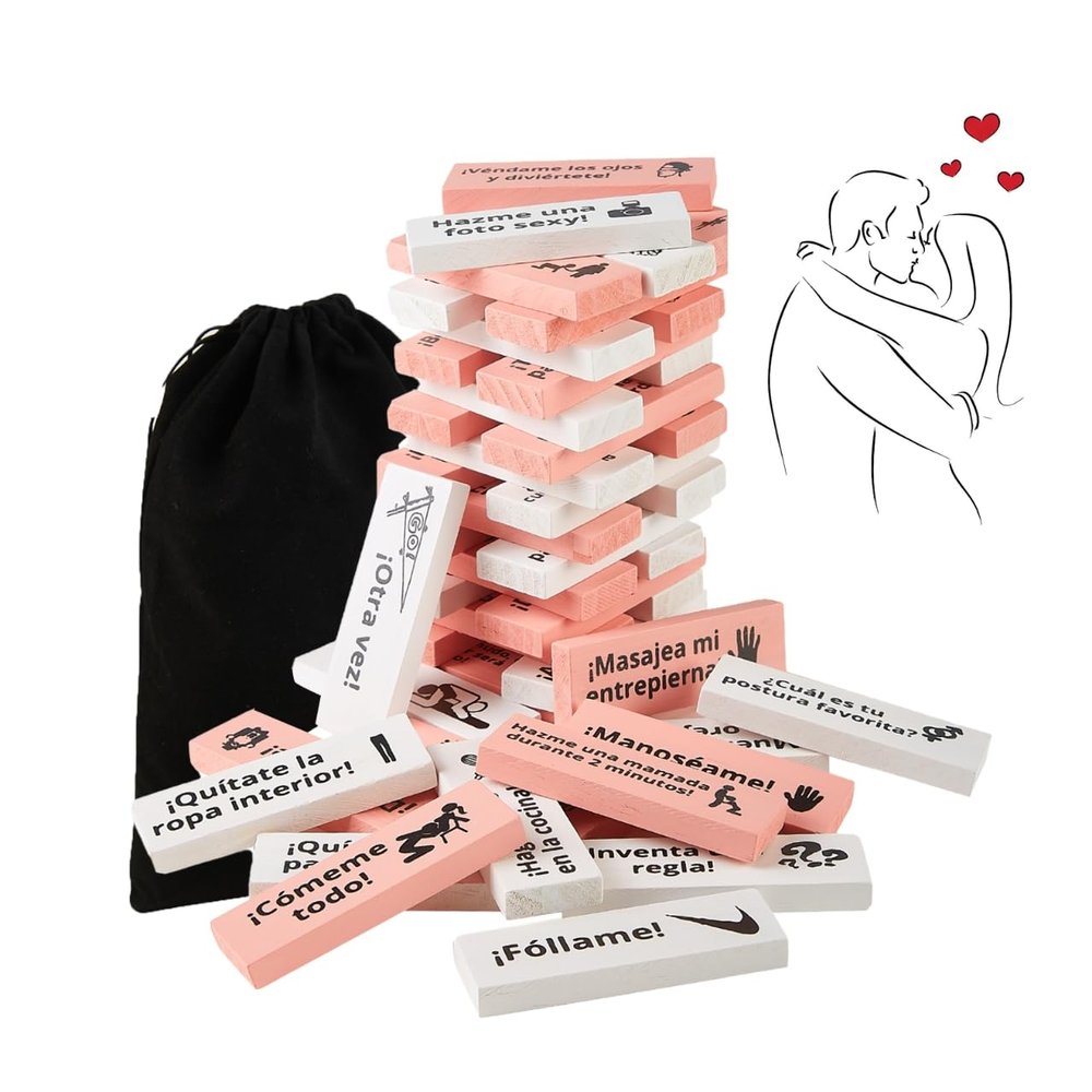 Crkeiyr Spanish Blocks Tower Game for Adult,Super Naughty Block Tower Game, Couples Date Night IdeasFun Valentine's Day Gift