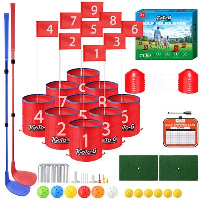 1GoTo-G Golf Bucket Game, Backyard Golf Game for Golf Enthusiast- Portable 9 Holes Golf Course Play Outdoor, Lawn, Park, Beach, Yard, Camping with Club.