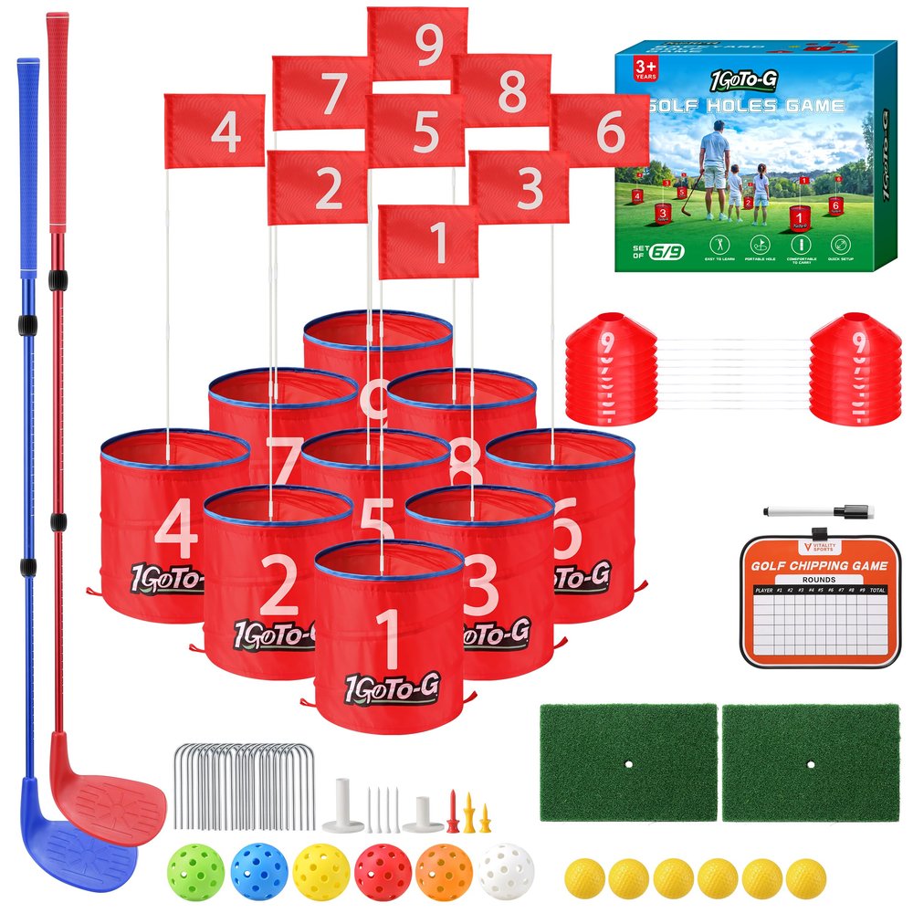 1GoTo-G Golf Bucket Game, Backyard Golf Game for Golf Enthusiast- Portable 9 Holes Golf Course Play Outdoor, Lawn, Park, Beach, Yard, Camping with Club.