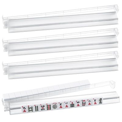 All-in-One Tile Rack & Pusher, Clear Acrylic Mahjong Combo, Modern American Majiang Tile Set of 4 (Transparent)