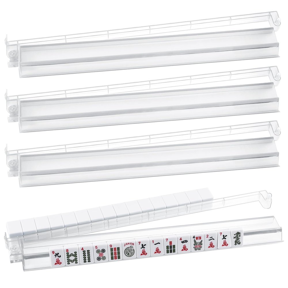 All-in-One Tile Rack & Pusher, Clear Acrylic Mahjong Combo, Modern American Majiang Tile Set of 4 (Transparent)
