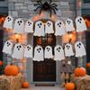 (2 Packs) White Glitter Halloween Hanging Ghost Banner - Ideal for Halloween Party, Indoor & Outdoor Home Decor with Garland and Banner Styles view 2
