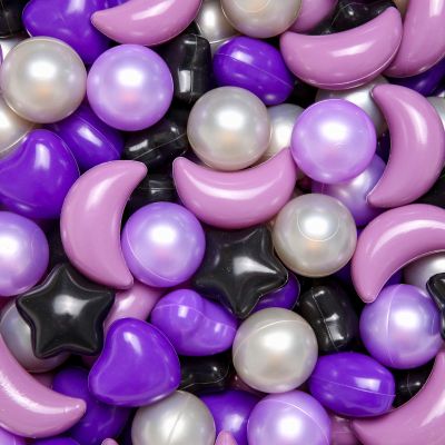 TRENDPLAY Ball Pit Balls for Toddlers, Star Heart Moon Shape 200 Pieces, Plastic Toy Balls for Boys Girls Kids Dogs, Purple+ Black
