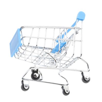 HOMOBABE Miniature Metal Shopping Cart Toy 7-Inch Sky Blue Shopping Cart for Boys and Girls Pets and Dollhouses for Playtime and DIY Crafts