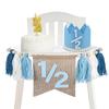 1/2 Birthday Boy, Half Birthday Decorations, High Chair Banner with Tassel Wood Bead Garland, half Way to One Baby Boy Party Supply, Blue, 72 x 8 inches view 1
