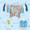1/2 Birthday Boy, Half Birthday Decorations, High Chair Banner with Tassel Wood Bead Garland, half Way to One Baby Boy Party Supply, Blue, 72 x 8 inches view 2
