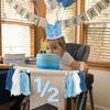 1/2 Birthday Boy, Half Birthday Decorations, High Chair Banner with Tassel Wood Bead Garland, half Way to One Baby Boy Party Supply, Blue, 72 x 8 inches view 3