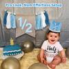 1/2 Birthday Boy, Half Birthday Decorations, High Chair Banner with Tassel Wood Bead Garland, half Way to One Baby Boy Party Supply, Blue, 72 x 8 inches view 4