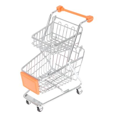 BESPORTBLE Mini Supermarket Shopping Cart Toy Iron Model with Rounded Welds for Desktop Storage and Play Orange Small Hand-Pushed Trolley for Office Stationery and Cosmetics Organization