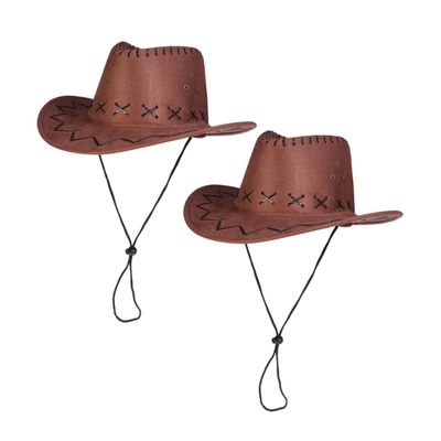 Amosfun 2pcs Kids Western Cowboy Hat Set with Adjustable Neck Strap Sturdy Costume Accessory for Dress Up Parties and Cosplay for Boys and Girls