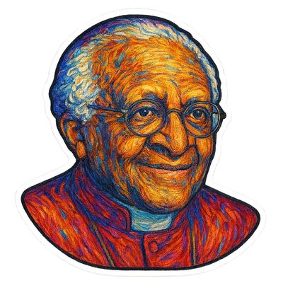 Desmond Tutu in Post Impression Style Sticker (3" x 3.25")