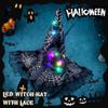 Aiosy Light Up Witch Hat Headband Led Cobweb Headpiece Flower Hat Headbands Halloween Party Costume Dress Up Accessories (Black) view 3