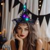 Aiosy Light Up Witch Hat Headband Led Cobweb Headpiece Flower Hat Headbands Halloween Party Costume Dress Up Accessories (Black) view 4