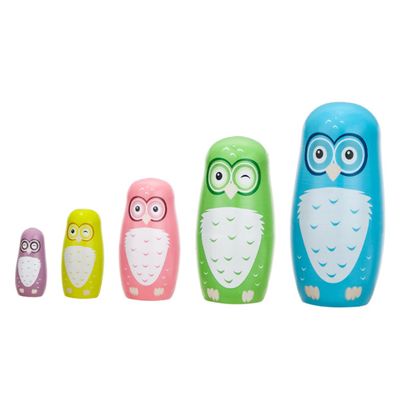 BCOATH 5Pcs Wooden Owl Matryoshka Dolls Creative Nesting for Education and Decor Lovely Animal Design for Entertainment and Learning