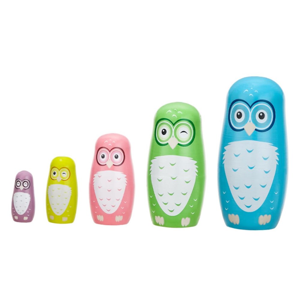 BCOATH 5Pcs Wooden Owl Matryoshka Dolls Creative Nesting for Education and Decor Lovely Animal Design for Entertainment and Learning