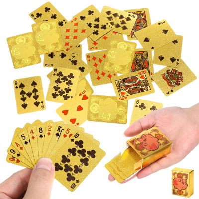 2 Decks Mini Playing Cards, Mini Poker Deck Gold Waterproof Playing Cards for Parties and Games, Tiny Deck of Novelty Party Gift, Party Favor for Christmas, Halloween, New Year, Par(Golden Pig Style)