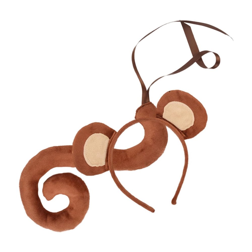 BESTonZON 1Set Jungle Party Monkey Costume Set of Monkey Ears Headband Tail Kit Soft Lightweight Cosplay Props for Festivals Plays Animal Themed Events