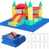 Bounce House Mat, 197x118 Inch Heavy-Duty Waterproof PE Pad for 15ft Inflatable Bouncers Jumping Castles Protective Underlay Pad with Metal Ground Stakes Reinforced Edges view 1