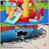 Bounce House Mat, 197x118 Inch Heavy-Duty Waterproof PE Pad for 15ft Inflatable Bouncers Jumping Castles Protective Underlay Pad with Metal Ground Stakes Reinforced Edges view 4
