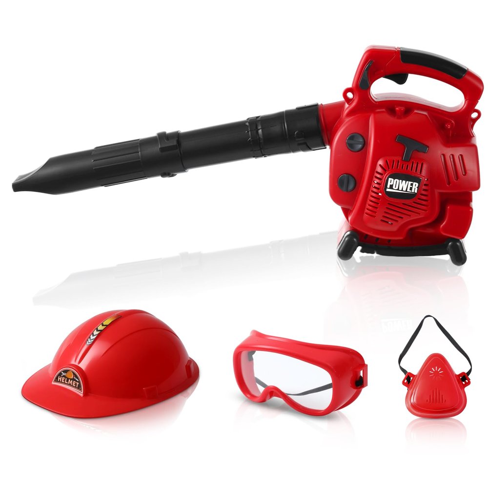 Arrowbash Toy Leaf Blower Set for Kids, Outdoor Electronic Leaf Blower Tool Set with Masks Toy Helmet and Earmuffs, Realistic Sound and Safe ABS, 4 Pcs Gardening Summer Gift for Boys Girls