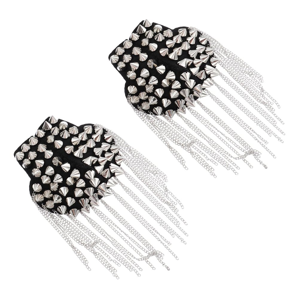 SHINEOFI 2pcs Punk Vintage Rivet Shoulder Epaulets Fringe Tassel Chain for Costumes and Jackets