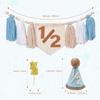 1/2 Birthday Boy, Half Birthday Decorations, Half Way to One Baby Boy High Chair Banner, 6 Months Decorations Party Supplies with Hat and Candle ( Blue) view 3