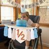 1/2 Birthday Boy, Half Birthday Decorations, Half Way to One Baby Boy High Chair Banner, 6 Months Decorations Party Supplies with Hat and Candle ( Blue) view 4