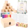 Draupnir 92 Pcs Fun Baby Shower Games Sign Kit Babies Coloring Blocks for Baby Shower, Wooden DIY Blank Blocks Freehand Painting with 36 Paint Markers view 1