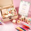 Draupnir 92 Pcs Fun Baby Shower Games Sign Kit Babies Coloring Blocks for Baby Shower, Wooden DIY Blank Blocks Freehand Painting with 36 Paint Markers view 2