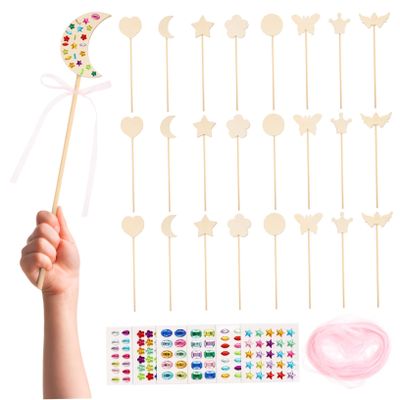 Hohopeti Wooden Fairy Wands Kit for Kids 7-Piece DIY Craft Set for Girls Unfinished Fairy Wands for Dress-Up Parties and Stage Performances