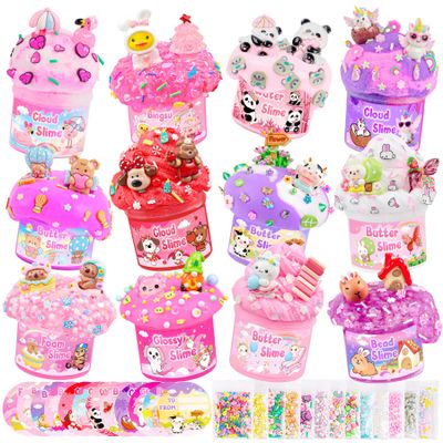 12 Pack Slimes, Pink Slime Kids, Clear Butter Cloud Slime kit for Girls Ages 8-12, for Kids Slime Party Favors Goodie Bag Easter Basket Stuffers, 4 5 6 7 8 9 10 Year Old Girl Birthday Gift Cute Stuff