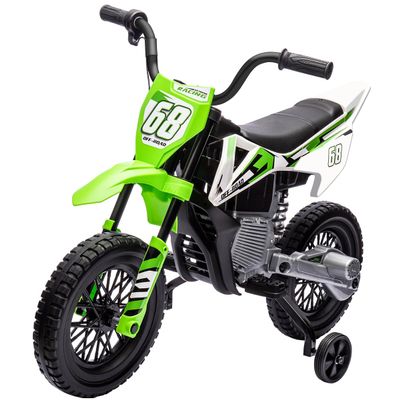 12V Electric Kids Motorcycle, Ride on Motorcycle with Twist Grip Throttle, Treaded Tires, Training Wheels, Music, 3.1mph Top Speed, Ages 3-6 Years Old, Green