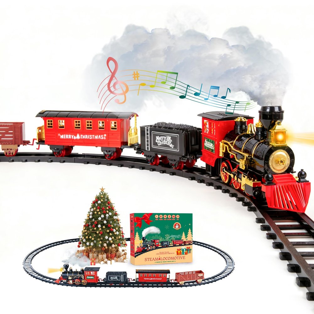 AuroTops Christmas Train Sets for Around The Tree,Kids Train Set Steam Trains for Boys Girls,Sounds & Lights, for Kids 4 5 6 7 8 + Years Party Favors Party Decorations