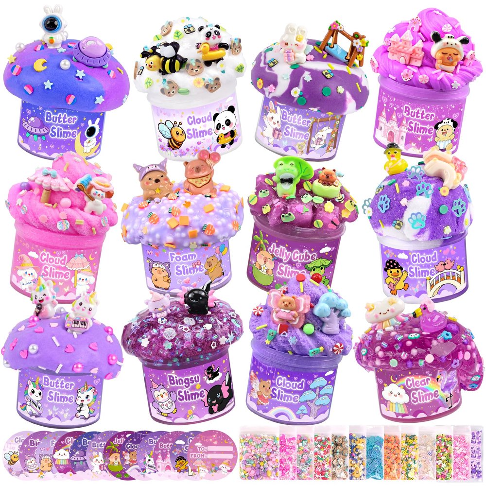 12 Pack Slimes, Purple Slime for Kids, Butter Cloud Slime kit for Girls Ages 8-12, Toys for Girls and Boys, Birthday Party Favors for Kids Goodie Bag Easter Basket Stuffers