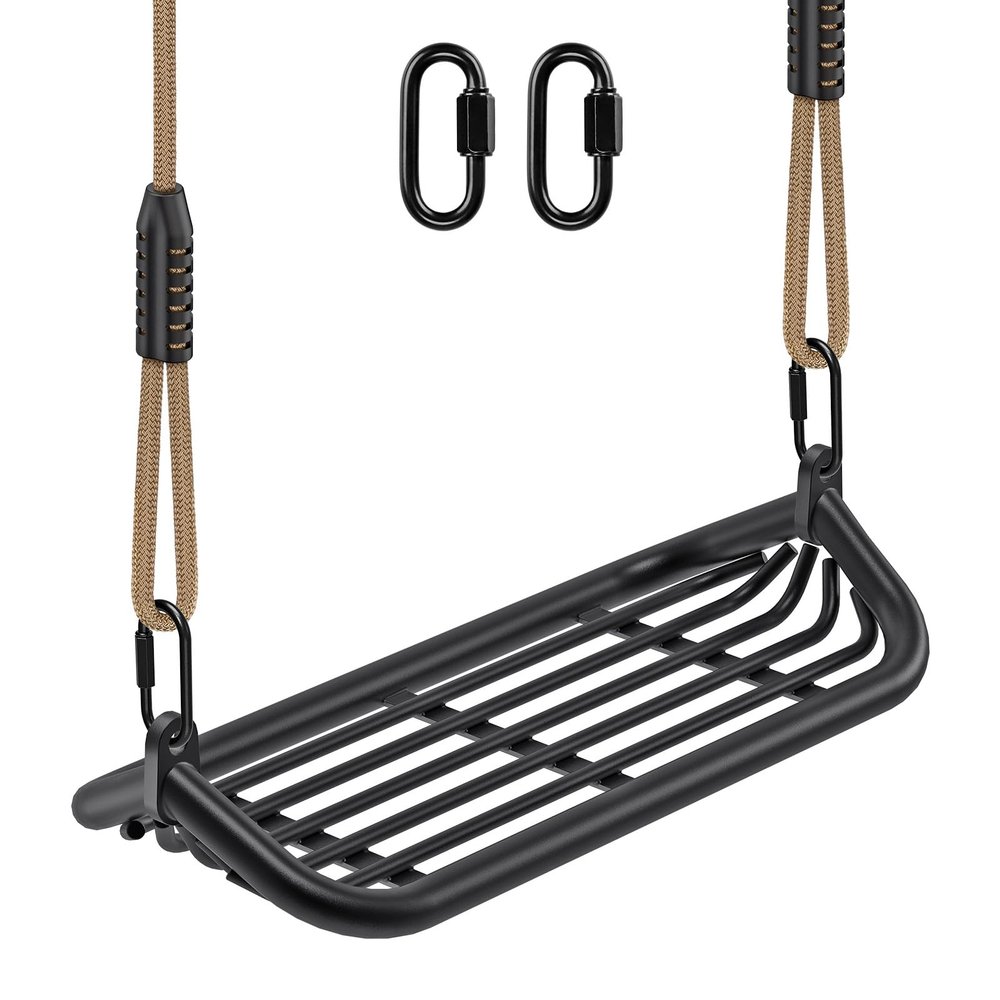 SELEWARE Heavy-Duty 17" Metal Frame Swing Seat with Adjustable Rope & Quick Connect, Replacement Swing Set Accessories for Kids and Adults, Indoor/Outdoor Backyard Playground Tree Swing, Black