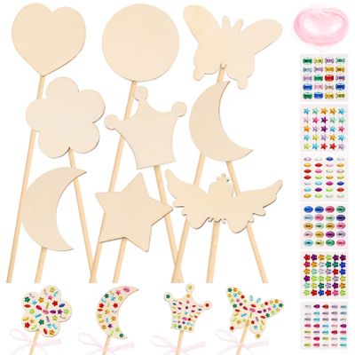 BESTonZON 1Set Fairy Wands Kit Unfinished Wooden Fairy Wands with Gem Stickers and Ribbons for DIY Craft Parties Dress Up and School Projects