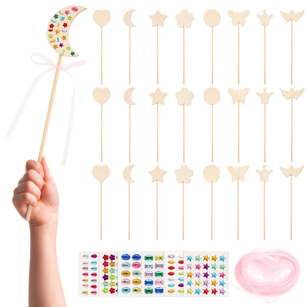 BESPORTBLE Year Old Girl Toys DIY Fairy Wands Kit Wooden Fairy Sticks for Boys and Girls Star Crown Flower Butterfly Shape